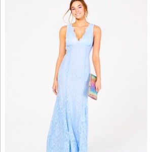 Junior’s open back glitter lace gown